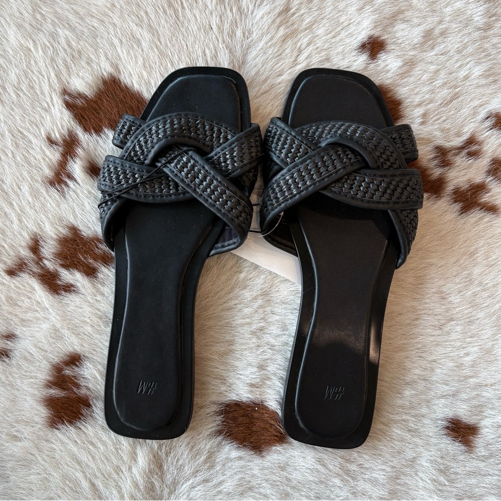 H&M Black Braided Slide Sandals - Like new!